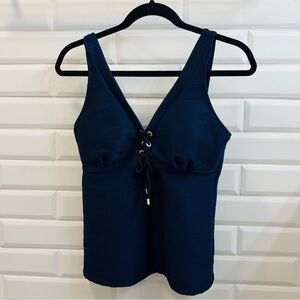 Women’s 16 Lands’ End Ribbed Tankini Swim Top, Navy
